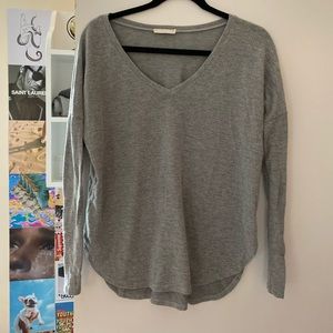 Grey Long Sleeve V neck Top